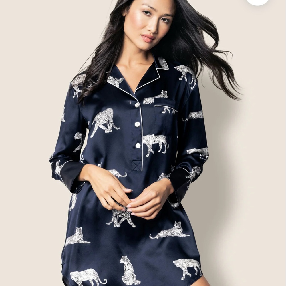 Petite Plume Women's Silk Nightshirt in Panthere de Nuit